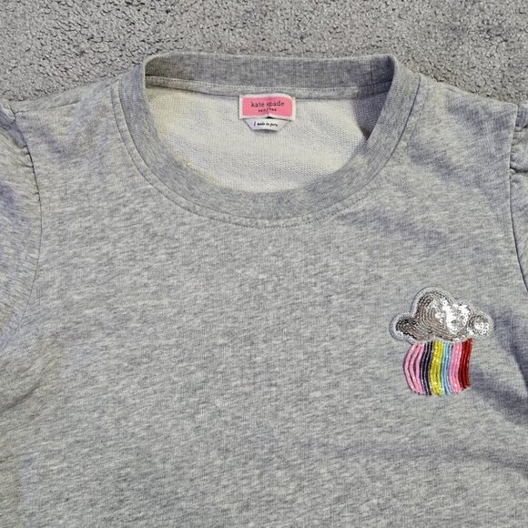 Kate Spade Rain or Shine Gray Elbow Sleeve Sweatshirt Sequin Cloud Whimsical - Picture 5 of 9